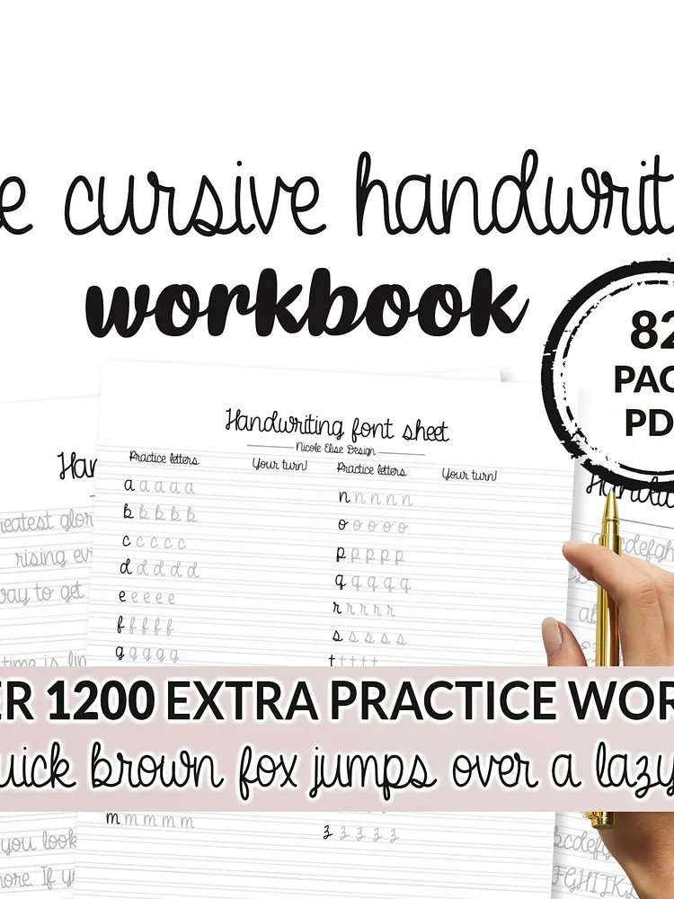 82 Page Cute Cursive Neat Hand Writing Workbook | Practice Sheet Guide ...