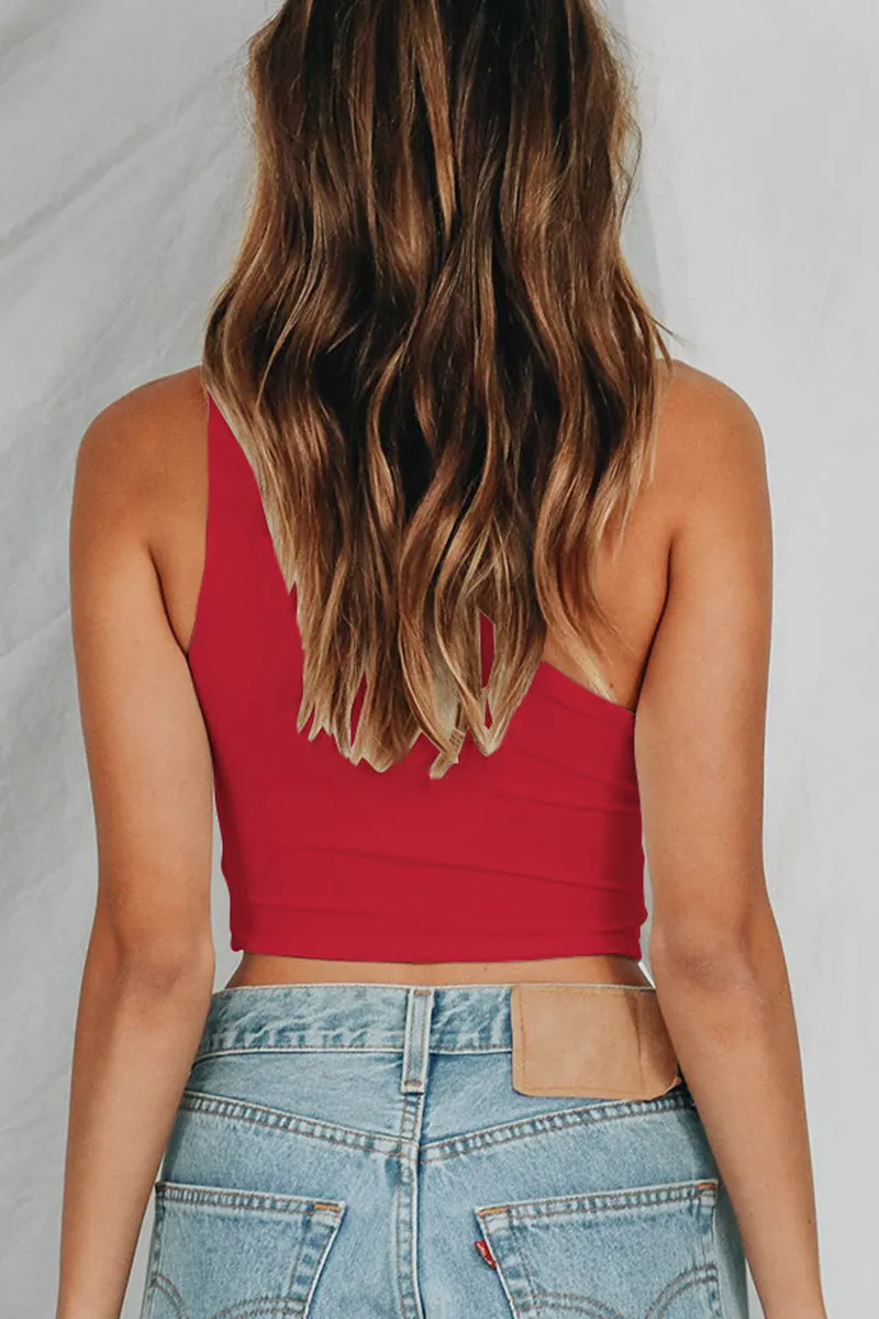 Solid Color One Shoulder Skew Neck T-Shirt