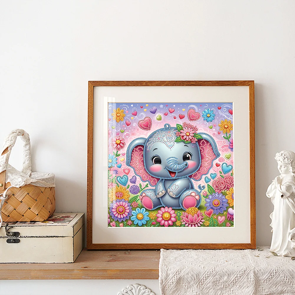 Diamond Painting - Partial Special Shaped Drill - Flower Cute Elephant(Canvas|30*30cm)