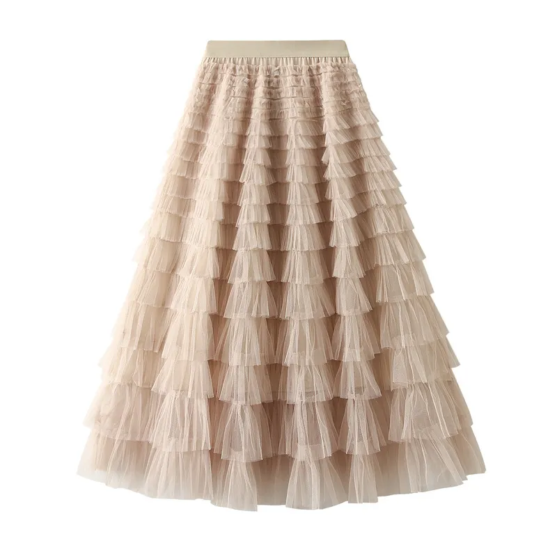 Nigikala Nigikala Yarn Lotus Leaf Side Temperament Skirt Women's Dress 2025 Spring And Autumn New Famous Woman Long Dress Thin Cake Skirt 2210