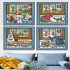 (4pcs) Window Season-14CT Stamped Cross Stitch 21*19cm(Bundle Sale)