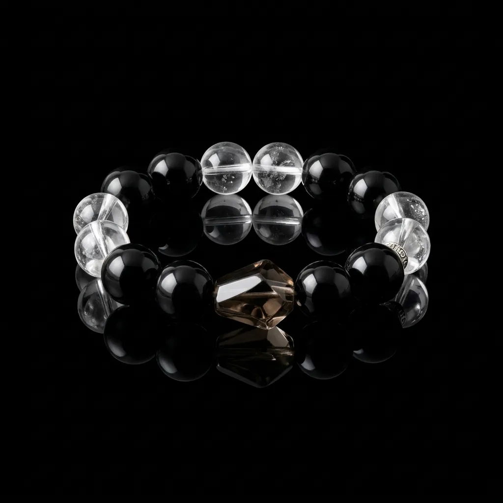 JiStones | Zenith Obsidian & Pristine Quartz Minimalist Bracelet Midnight Clarity [12mm]