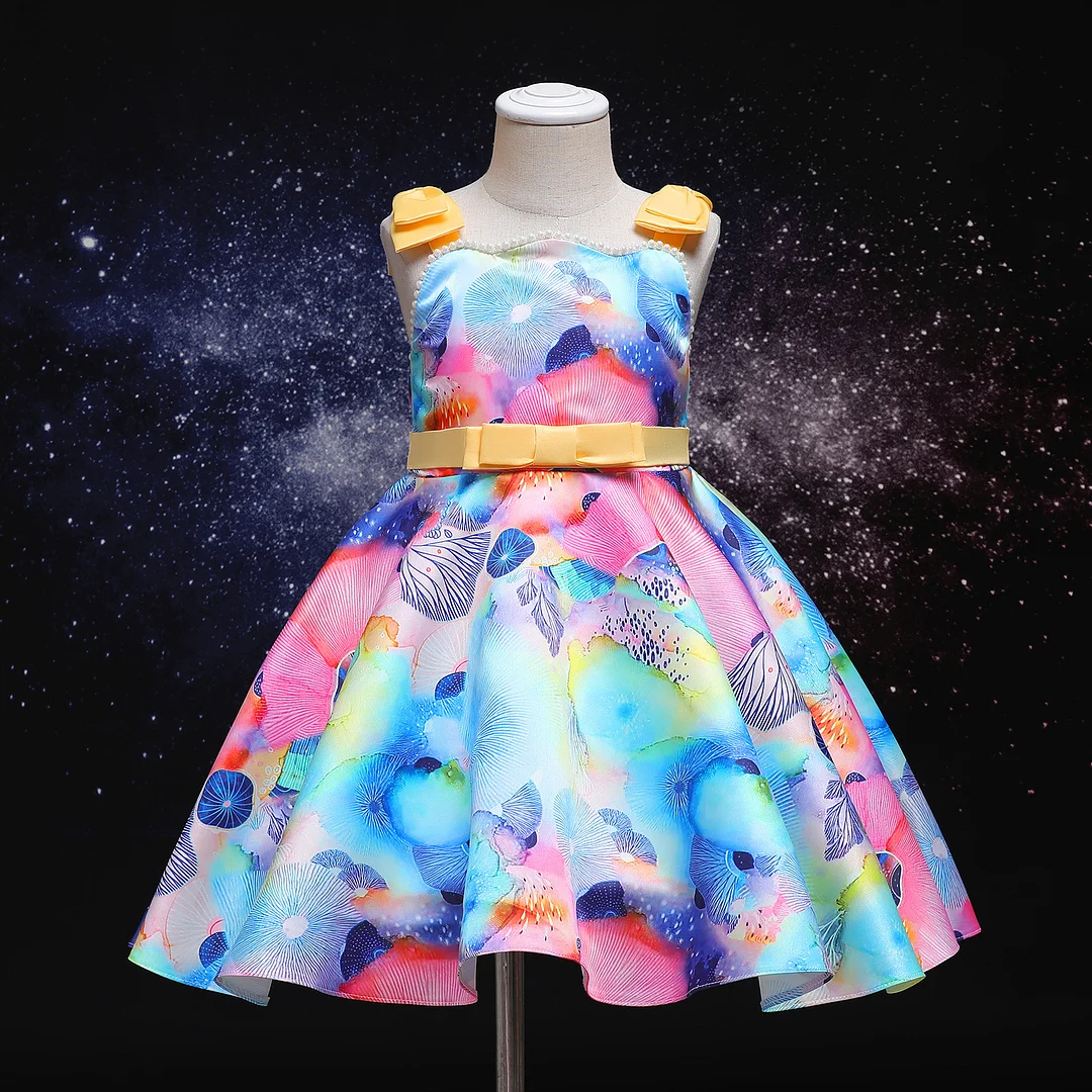 Buzzdaisy Colorful Princess Dress For Girl Flower Dress Sleeveless Breathable Cotton Retro Dress Casual