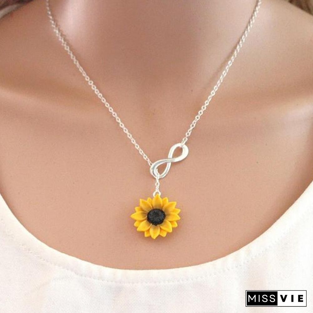 Sunflower Infinity Lariat Necklace, Yellow Sunflower Bridesmaid, Sunflower Flower Necklace, Bridal Flowers, Sunflower Bridesmaid Necklace