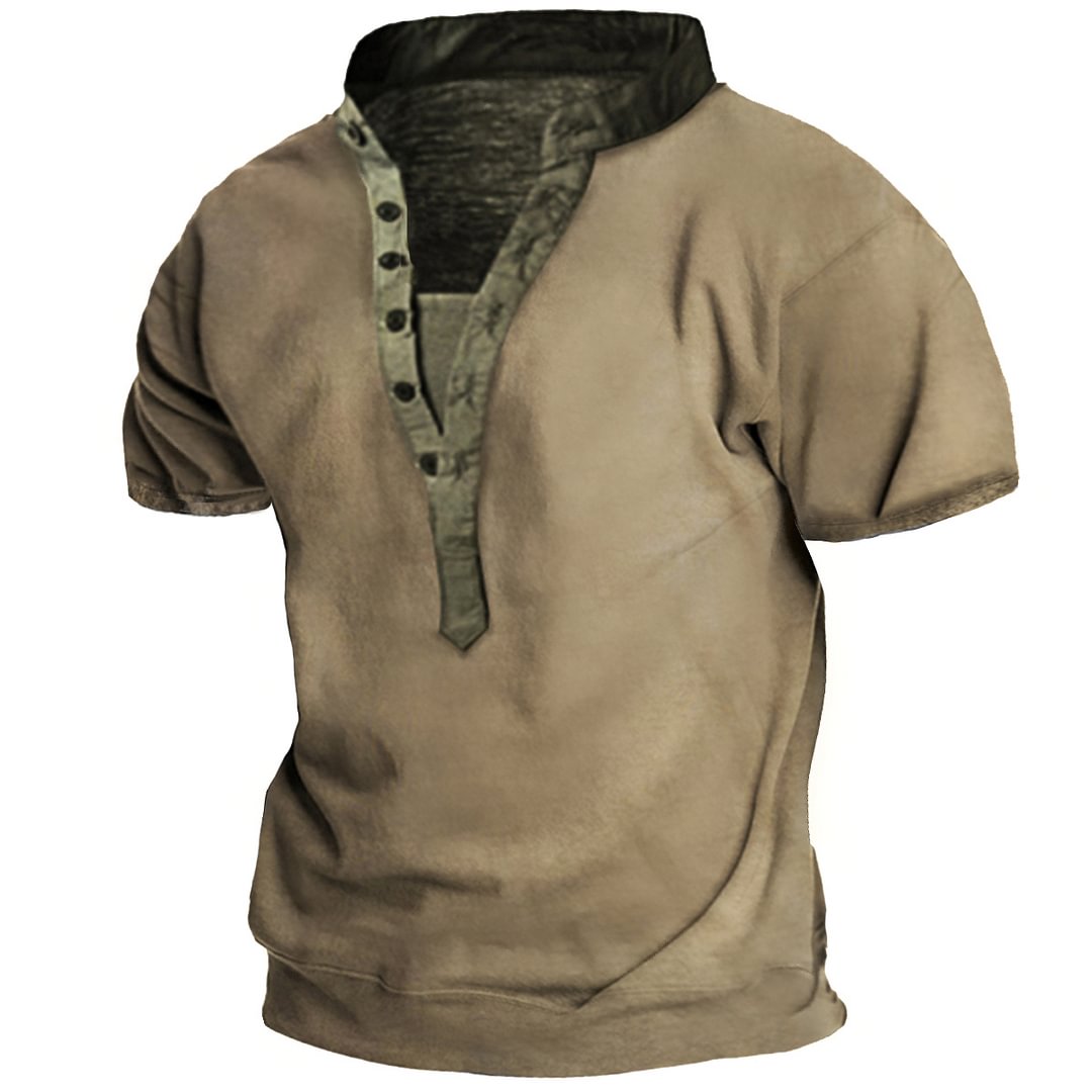 Men's Outdoor Vintage Henley Collar T-Shirt-Compassnice®