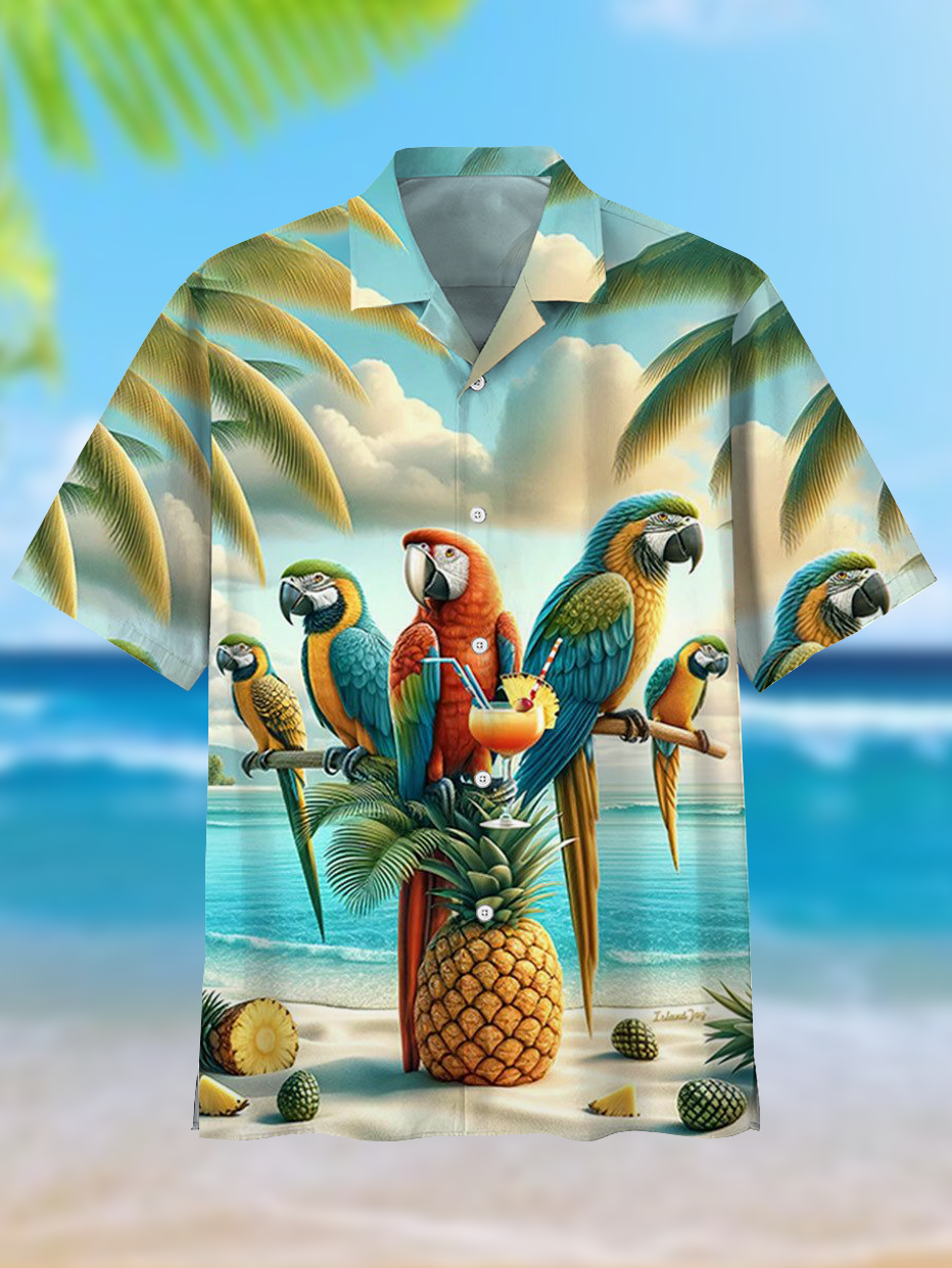 Men's Comfortable Hawaiian Beach Vacation Cuban Collar Printed Shirt PLUSCLOTHESMAN