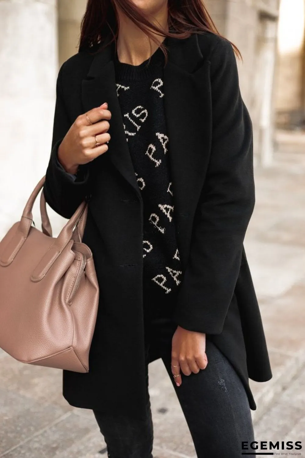 Autumn and Winter Solid Color Long Sleeve Double-row Button Suit Collar Woolen Coat Women | EGEMISS