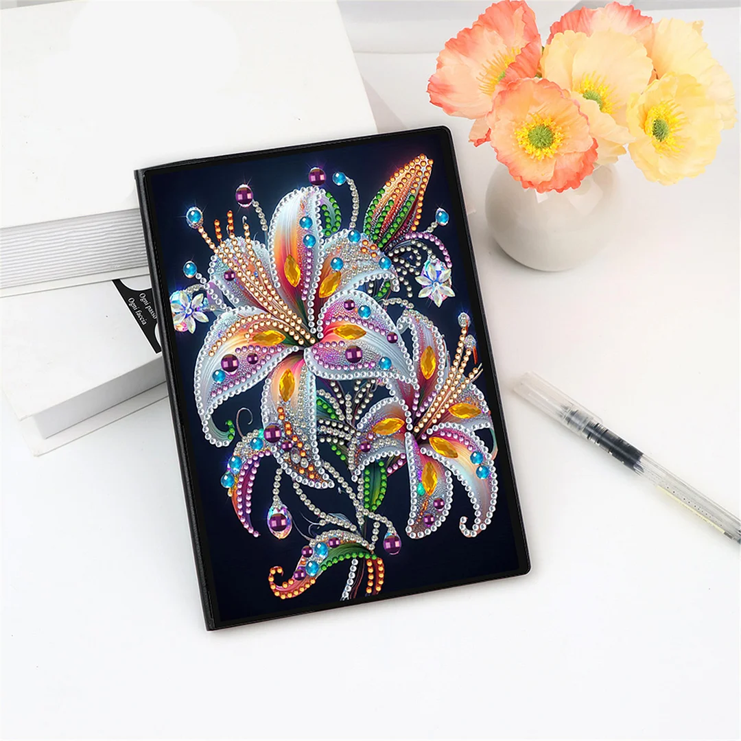 DIY Flower Diamond Painting Journals Notebooks 50 Pages A5 No Lines Special Shaped Diamond Art Kits for Beginners Craft Lovers and Artists (Lily)