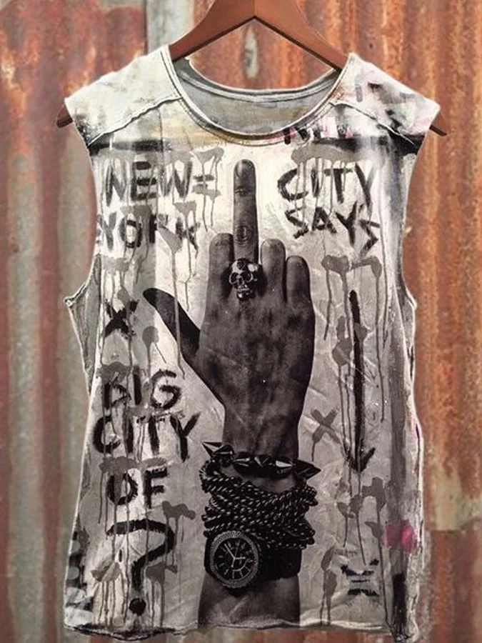 Unisex Pop Art Illustration Printed Casual Cotton Vest