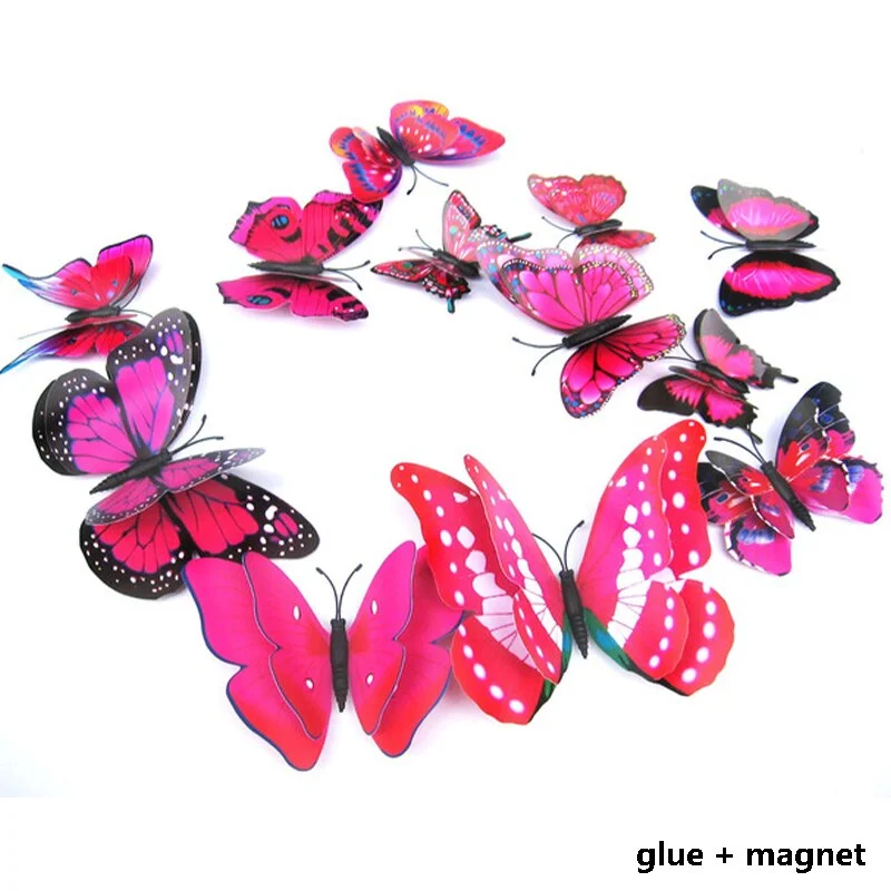 12Pcs 3D Double Layer Butterfly Wall Sticker on The Wall for Home Decor DIY Butterflies Fridge Magnet Stickers Room Decoration