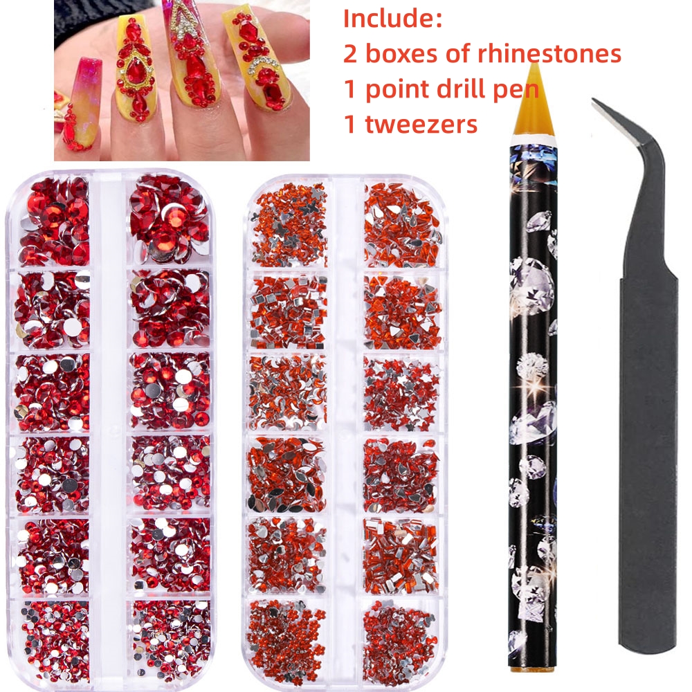 Multi-Size Nail Rhinestones Kit 3D Crystal AB DIY Nail Art Decors Diamond Gems Glitter Manicure Point Drill Pen Tweezers Tools #