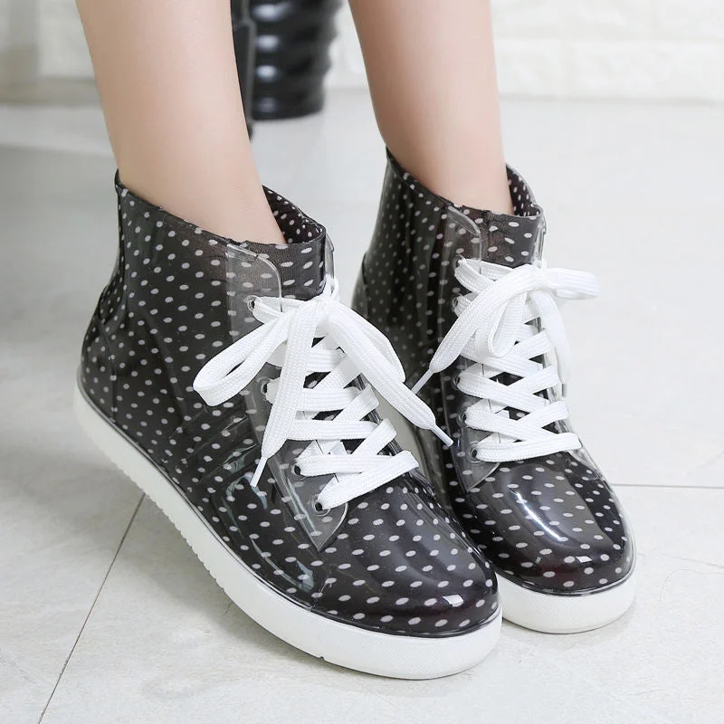 Leopard Women's Rainshoes Waterproof Non-Slip Flat Rubber Shoes Women Rain Boots Short Tube Lace Up Velvet Warmer Winter Boots