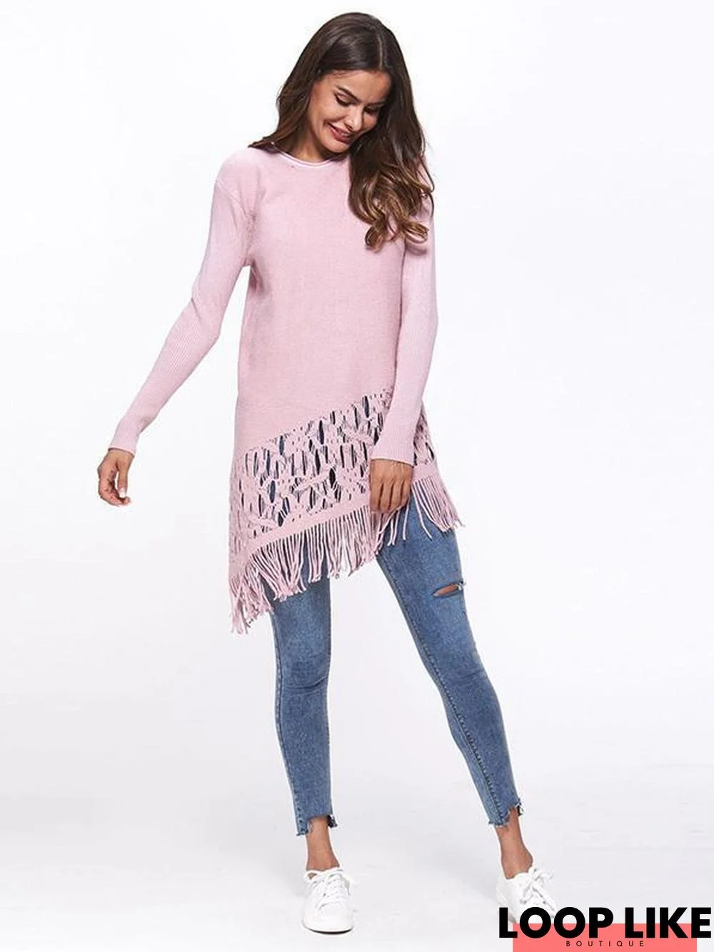 Tasseled Long Sleeves Knitting Sweater Tops