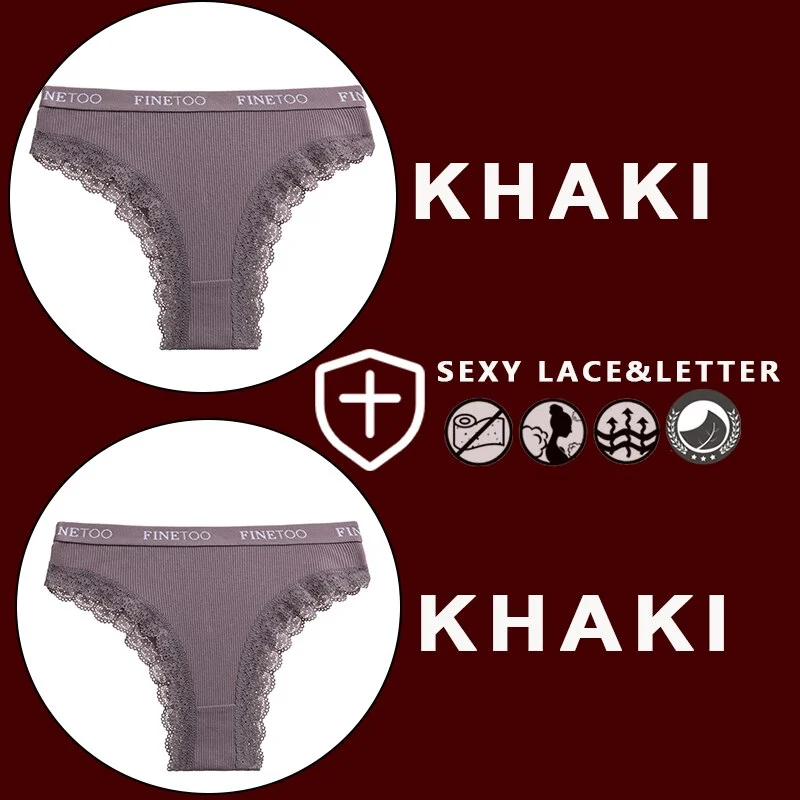 FINETOO 2PCS/Set Women's Cotton Panties Girls Letter Thongs Brazilian Pantys Sexy Lace Underwear For Woman Lingerie Bikini Panty