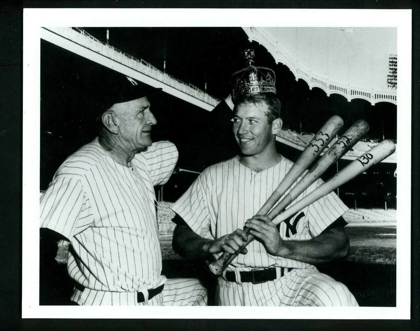 Mickey Mantle Triple Crown & Casey Stengel c.1956 Type IV Press Photo Poster painting Yankees