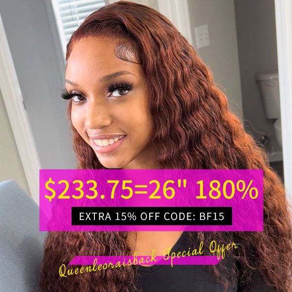 Queenleoraisback recommend Junoda Reddish Brown Deep Wave Lace Front Wig 100% Virgin Human Hair Wigs #33 Auburn Copper Color