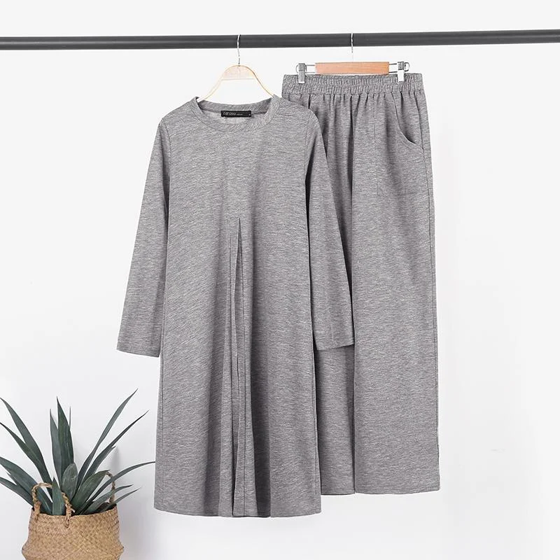 2PCS ZANZEA Women's Tracksuit Autumn Trouser Suits 2022 Urban Casual Solid Matching Sets Long Sleeve Wide Leg Pant Sets Mujer