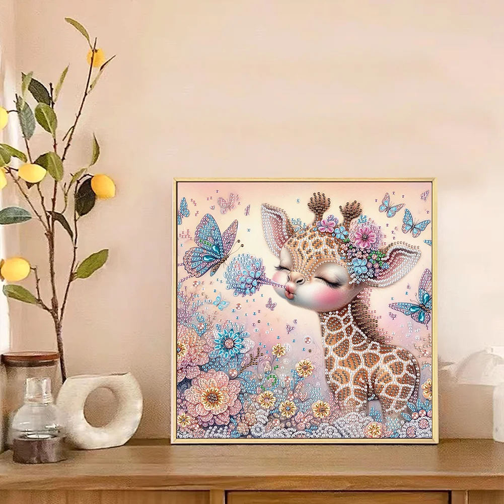 Diamond Painting - Partial Special Shaped Drill - Cute Flower Giraffe(Canvas|30*30cm)