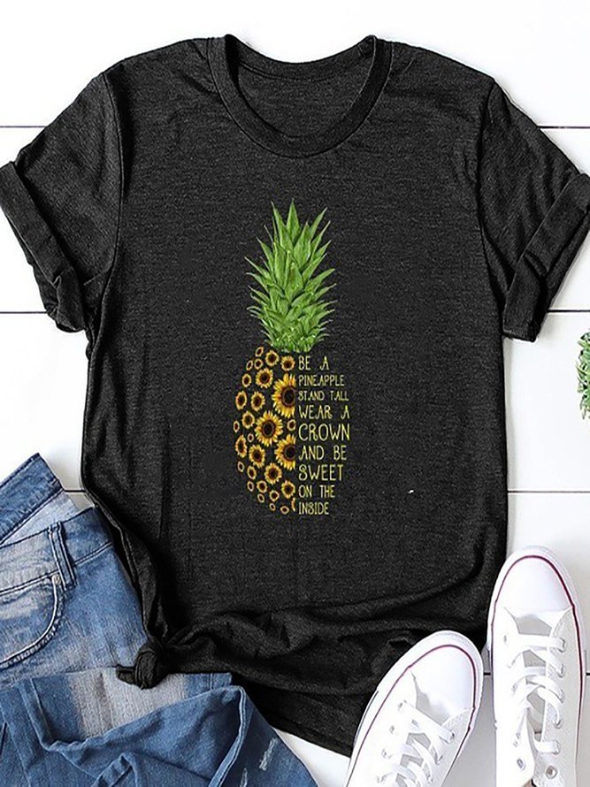 Casual Crew Neck Short Sleeve Printed Shirts & Tops