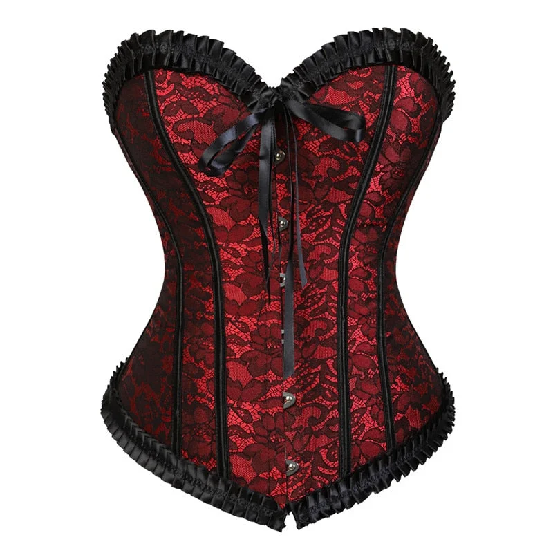 Sapubonva overbust corset tops for women plus size corsets and bustiers lingerie sexy victorian lace overlay vintage plus size