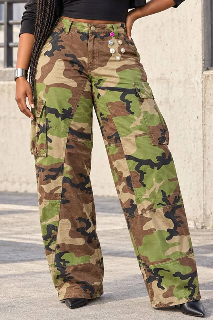 Xpluswear Design Plus Size Business Casual Army Green Camo Cargo Pants [Pre-Order] 2024 - Xpluswear