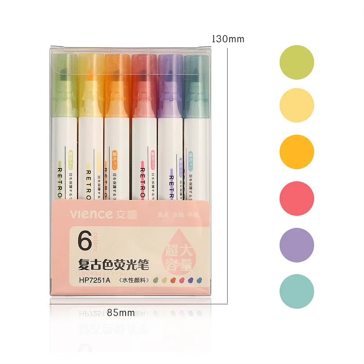 JOURNALSAY 6pcs/set Morandi Color/Retro Color Fluorescent Pen