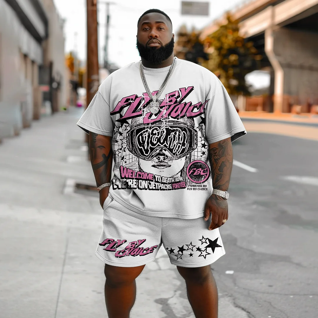 Men's Plus Size Street Hip Hop Fly By Choice Death Graphic T-Shirt Shorts Set