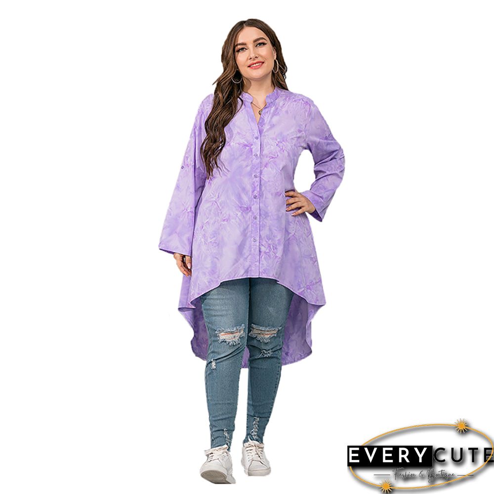 Light Purple Irregular Tie Dye Plus Size Blouse