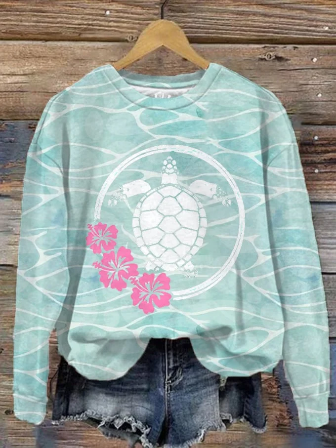 Women's Maui Hibiscus Turtle Print Hoodie