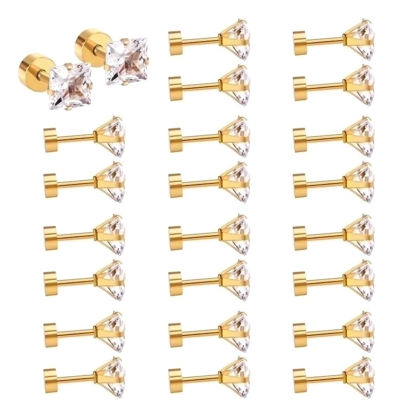 Minimalist Geometric Stainless Steel Zircon Ear Studs 1 Pair