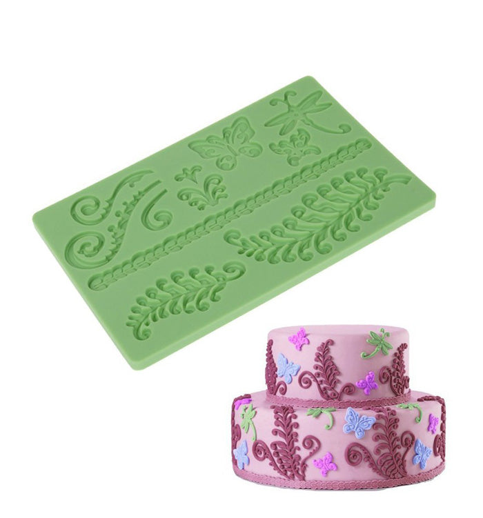 Fern Butterfly Lace Silicone Fondant Mat Embossing Mould Cake Decoration