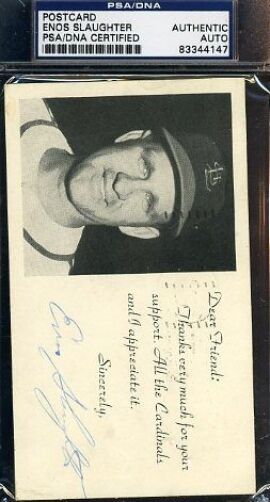 Enos Slaughter Signed Psa/dna 1949 Team Gpc Photo Poster painting Postcard Autograph Authentic