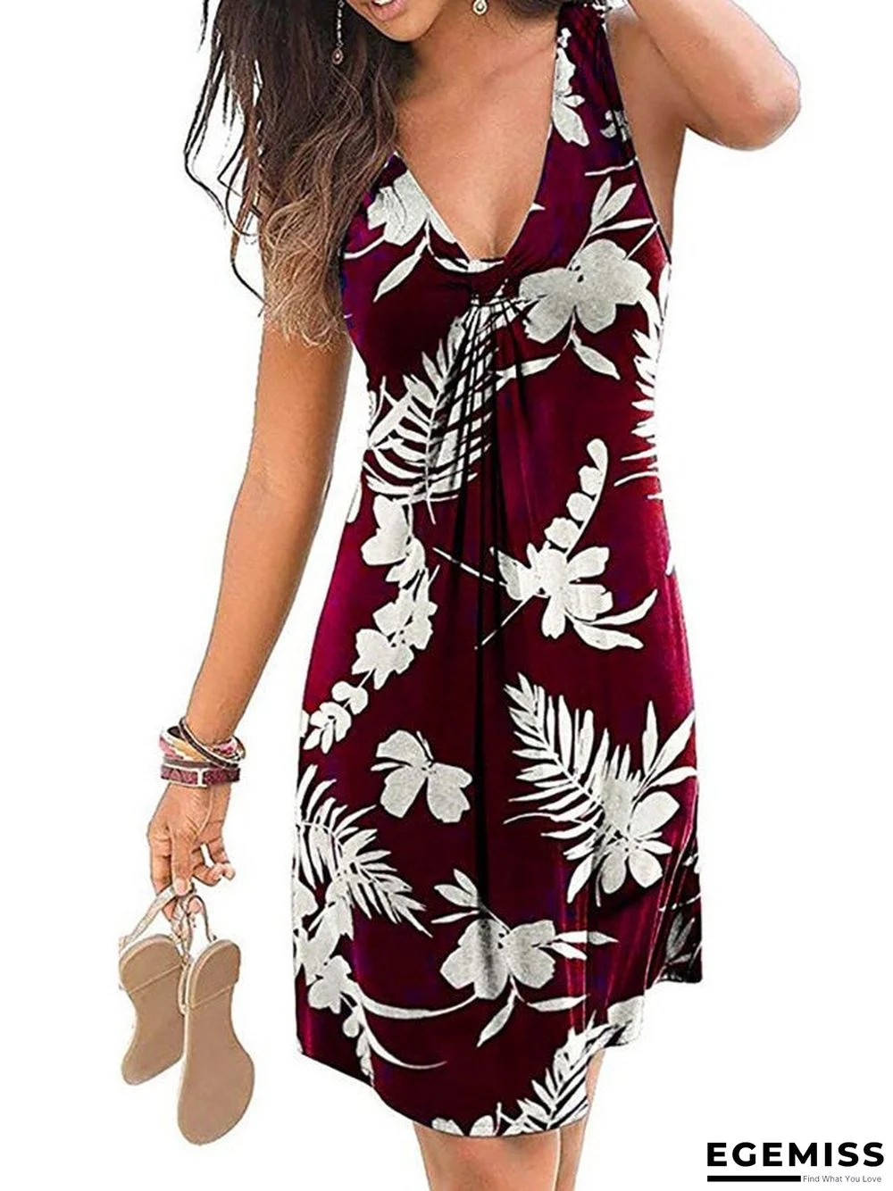 Large Size Dress Spring/Summer New Feminine V-neck Print Dress | EGEMISS