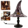 Resin Stained Glass Witch Hat Lamp USB Powered Gothic Wizard Hats Night Light Halloween Home Decor Accent Lamps for Home Office Dormitory Bar Decorate