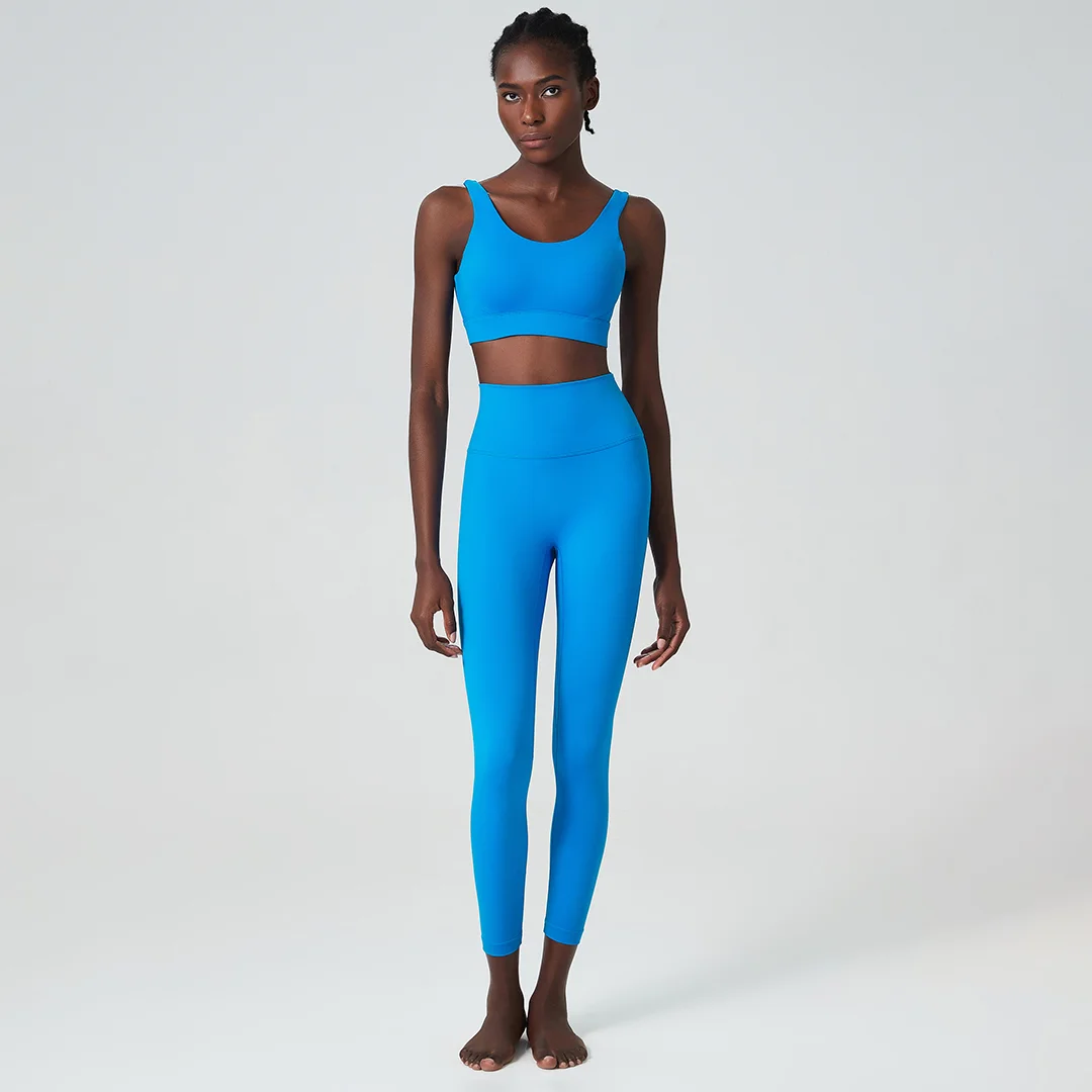 Solid color breathable sports bra & leggings 2-piece set