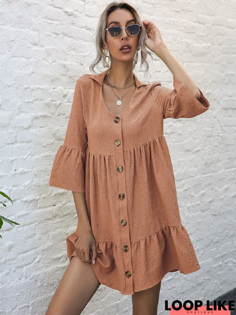 Loose Shirt Skirt Solid Lapel Dress