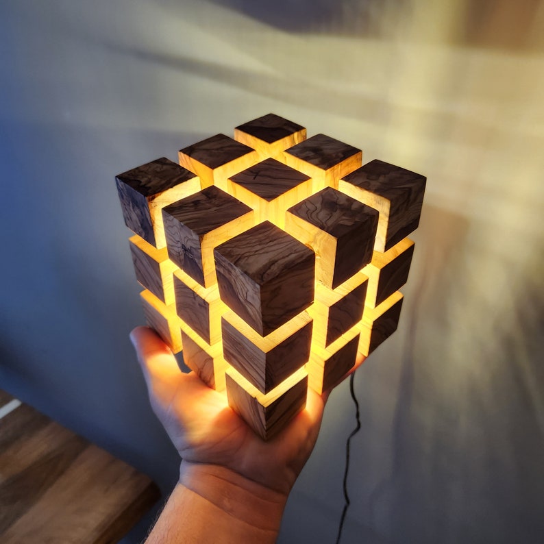 Costum made Olive Wooden Led Night Lamp, Wooden Desk Lamp, Nightstand Lamp, Ambience Lamp, Table Lamp, Night Light, Unique One of a Kind