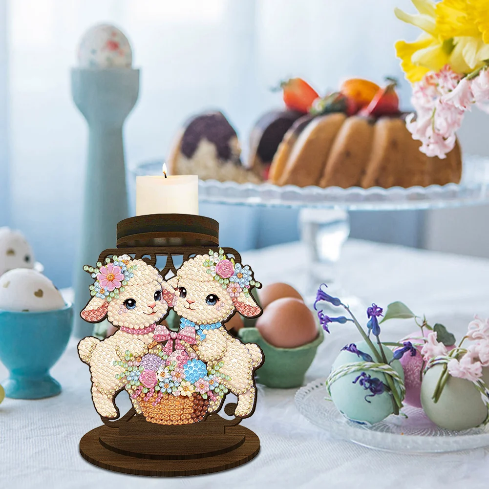 Easter Egg Lamb 5D DIY Diamond Painting Candle Holder Ornaments for Art Crafts