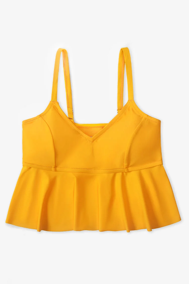 Karlee Yellow V-neck Ruffle Plus Size Bikini Top