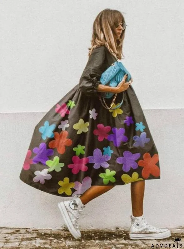 LOOSE OVERSIZED LONG SLEEVE MIDI DRESS - COLOR