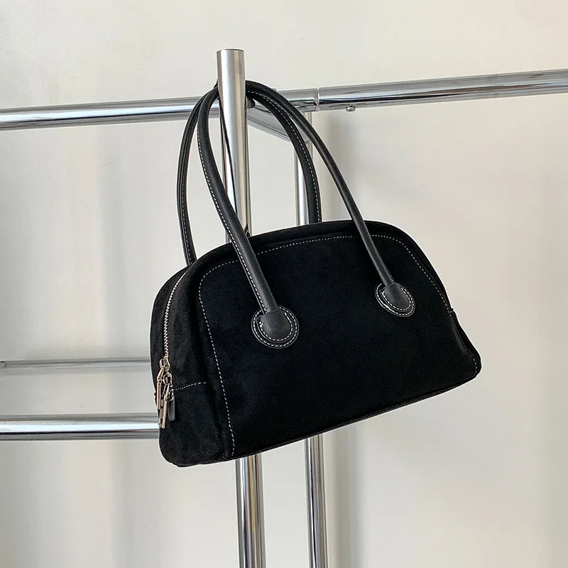 Mongw Mongw Vintage Brown Suede Boston Bag Niche Design Fall And Winter Fashion Premium Suede Handbag