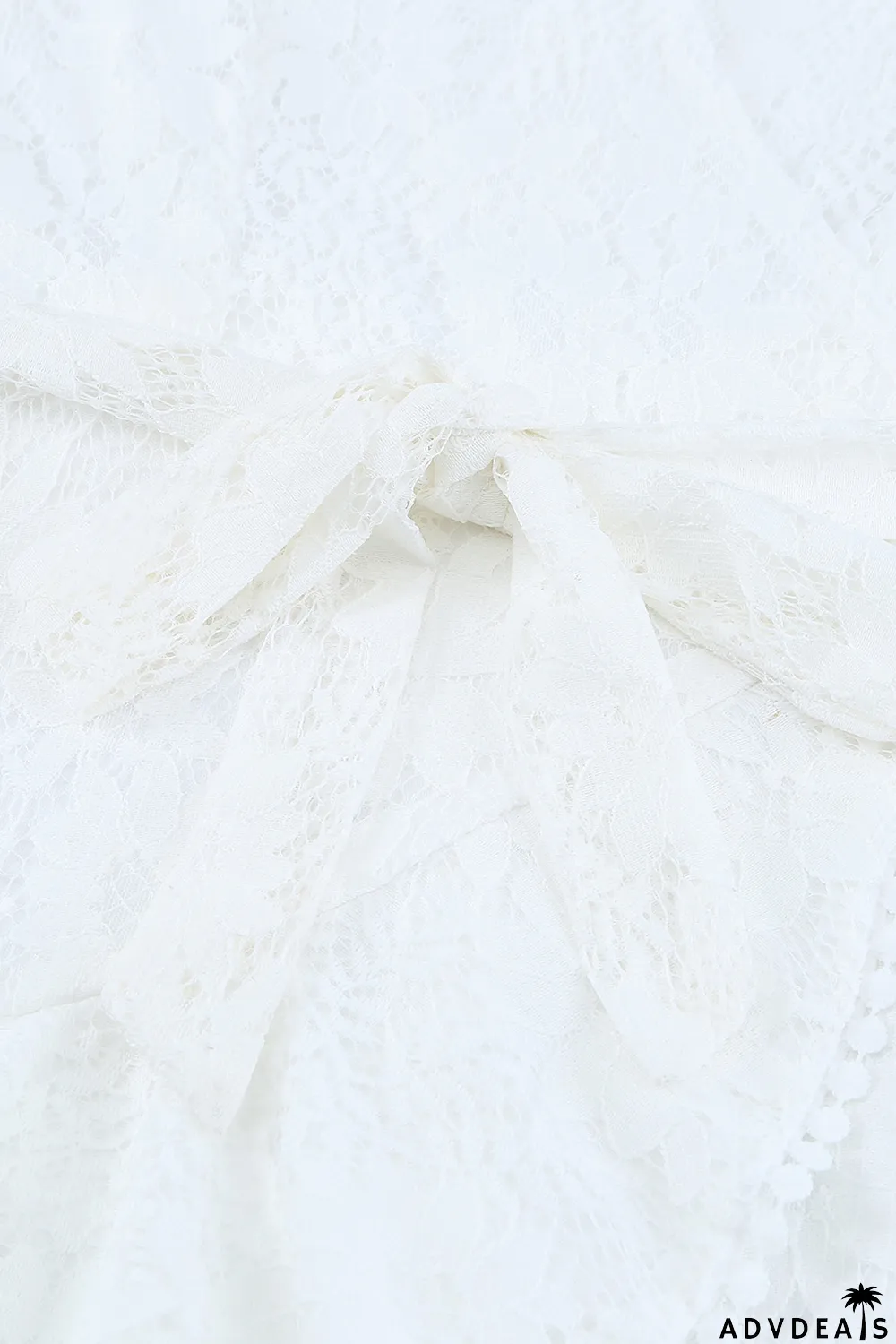 White Flutter Sleeve Wrap V Neck Floral Lace Short Dress