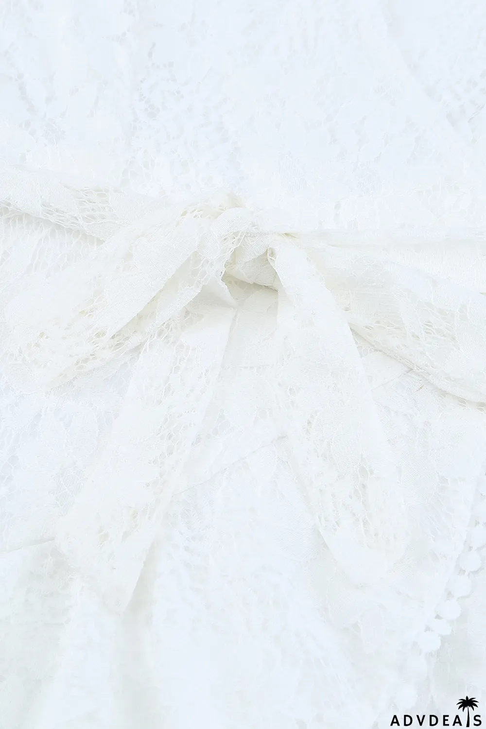 White Flutter Sleeve Wrap V Neck Floral Lace Short Dress