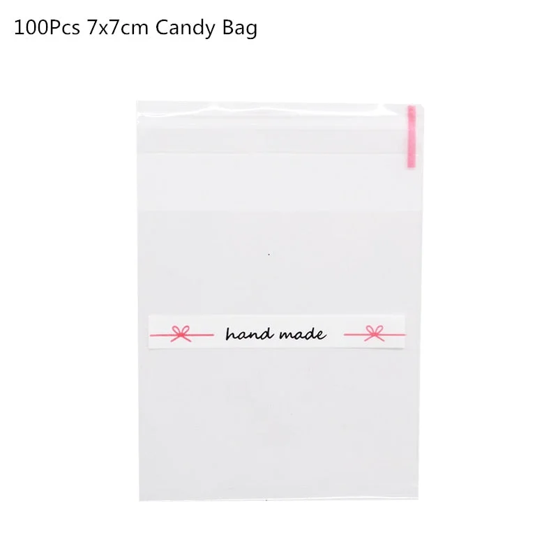 100Pcs Plastic Bags Thank you Cookie&Candy Bag Self-Adhesive For Wedding Birthday Party Gift Bag Biscuit Baking Packaging Bag