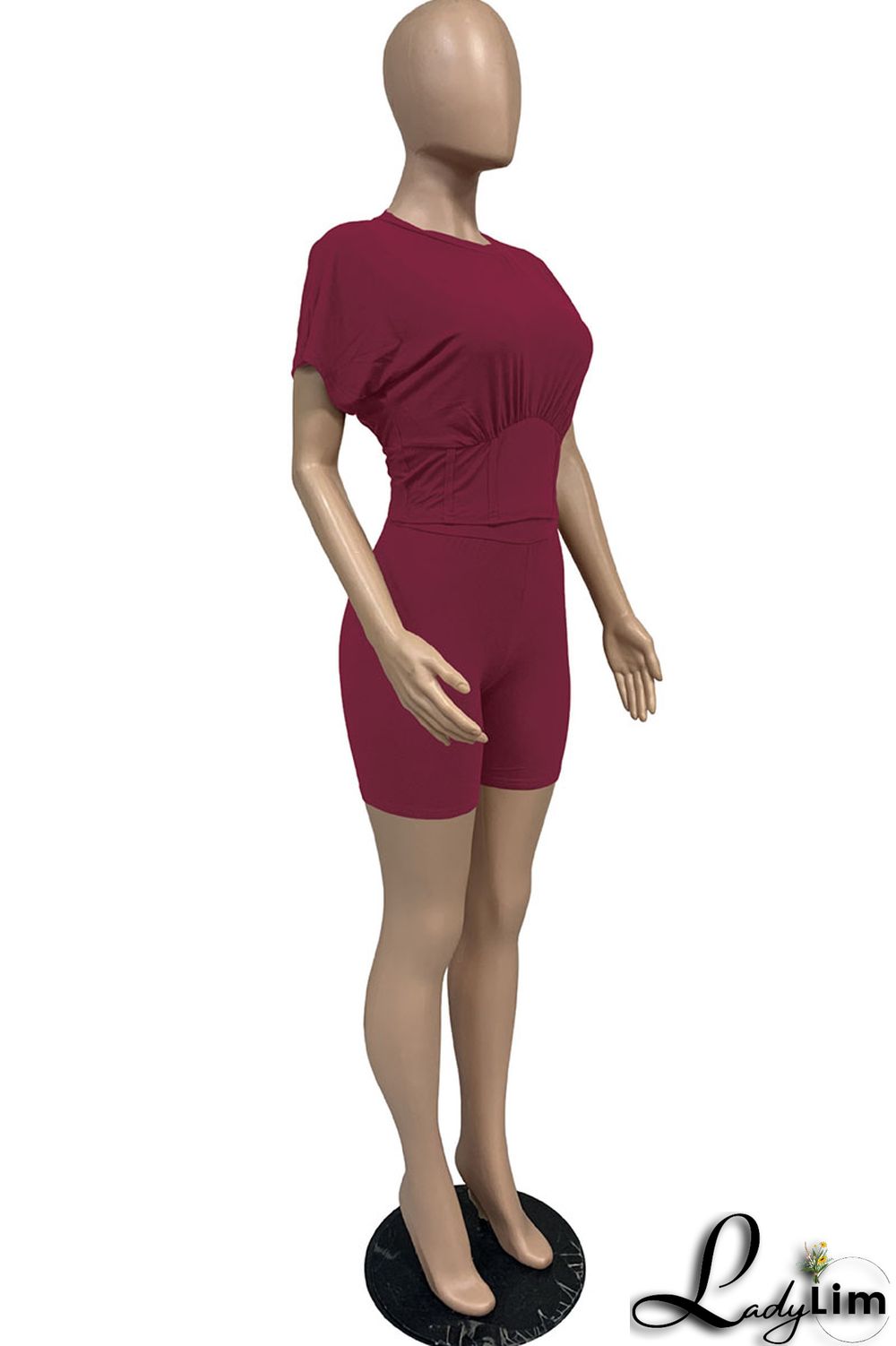 Yellow Casual Solid Split Joint O Neck Short Sleeve Two Pieces