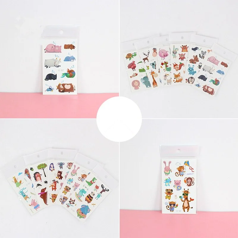 24 kinds Cartoon Animals Temporary Tattoo Stickers for Kids Lion Tiger Giraffe Elephant Fox Hedgehog Turtle tatouage temporaire