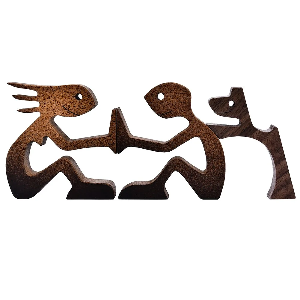 Handmade Wooden Sculpture Dog Figurines Craft Wood Home Decoration For Engraved Home Office Shelf Gift Natural