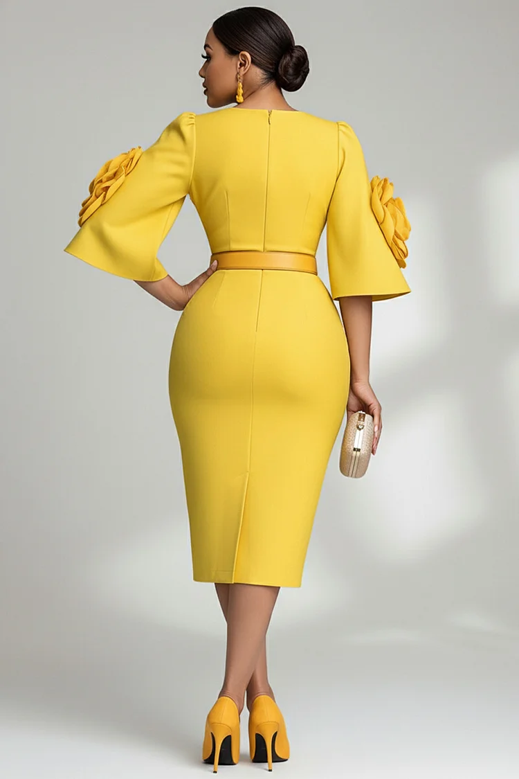 yellow short casual dress Ombreprom Yellow Homecoming Dress Short V-neck With Pockets main image 1