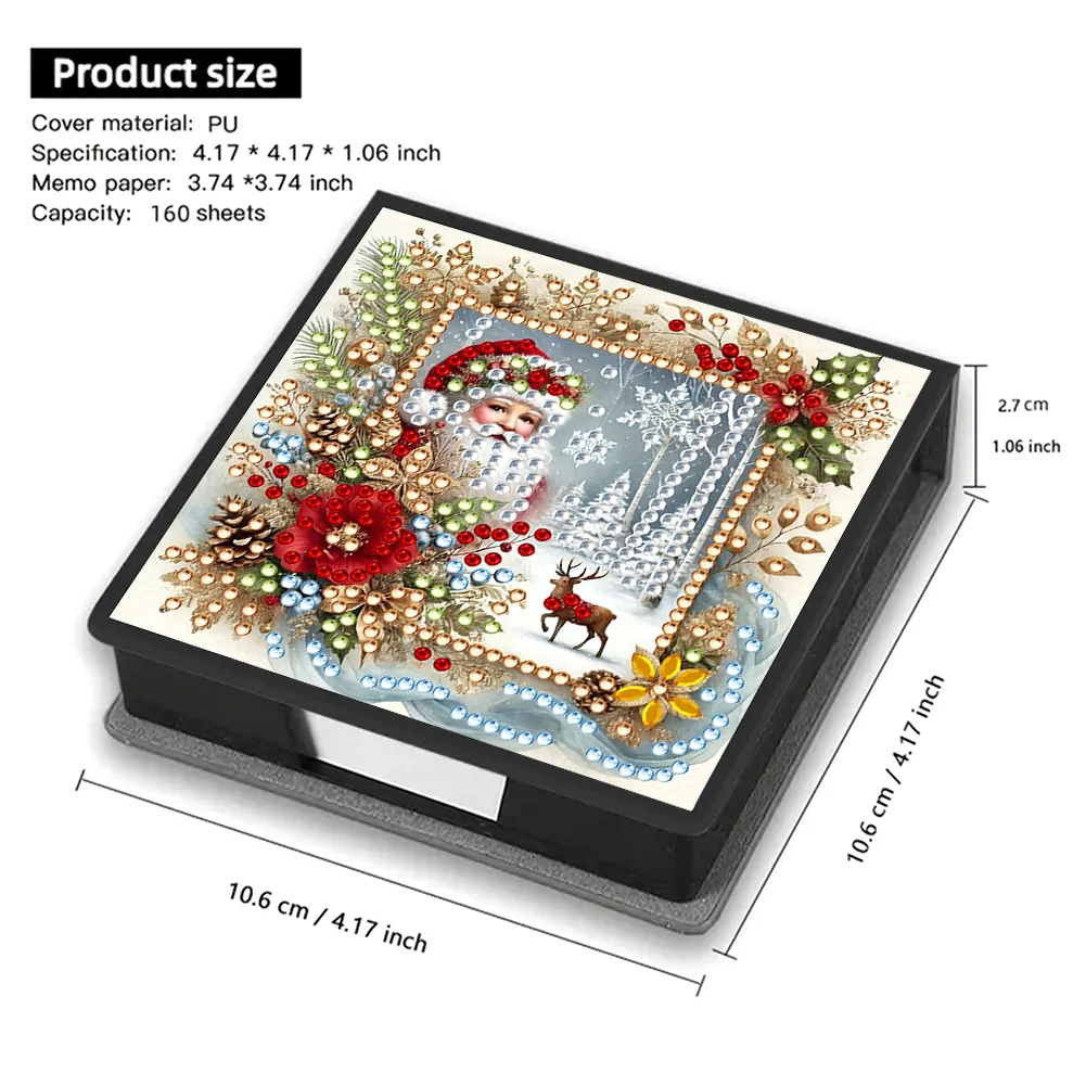 5D DIY PU Santa Claus Diamond Painting Notecard Box Gem Art Note Holder