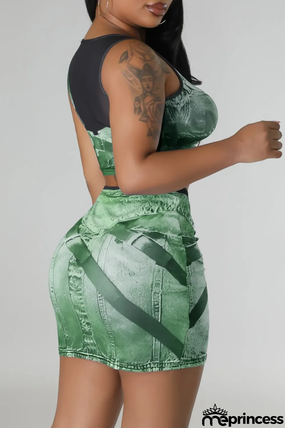 Blue Sexy Casual Print Patchwork O Neck Sleeveless Two Pieces